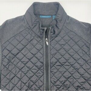 Perry Ellis Quilted Front Full Zip Vest Mens Size 2X Gray Mock Neck Golf Pockets